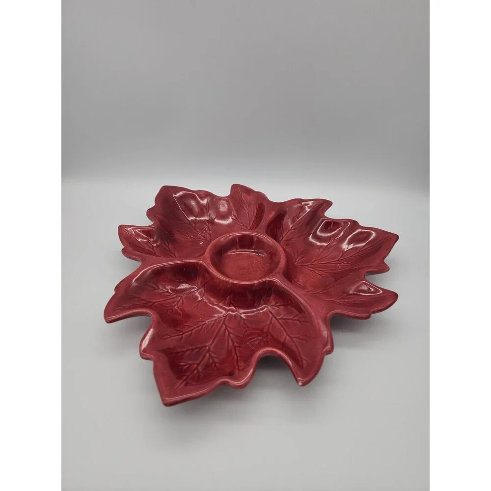 Holland Mold Leaf Relish Dish Fall Color Ceramic Serving Dish Autumn Leaves